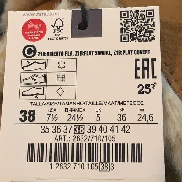 🌹NWT. Zara Natural Faux Fur Flat leather Sandals. Size 7,5. - Picture 7 of 7